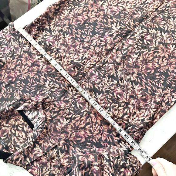 Peruvian Connection 100% Silk Leaf Print Long Sleeve Collared Tunic Size Large - Picture 11 of 13